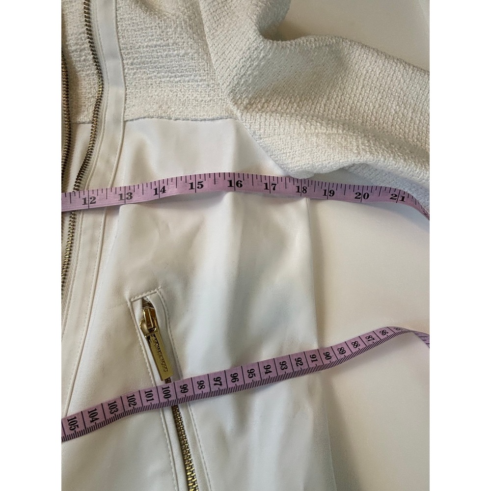 Michael Kors White Moto Jacket Textured Zip Jacket  8 Ladylike Biker Consign - Picture 10 of 12